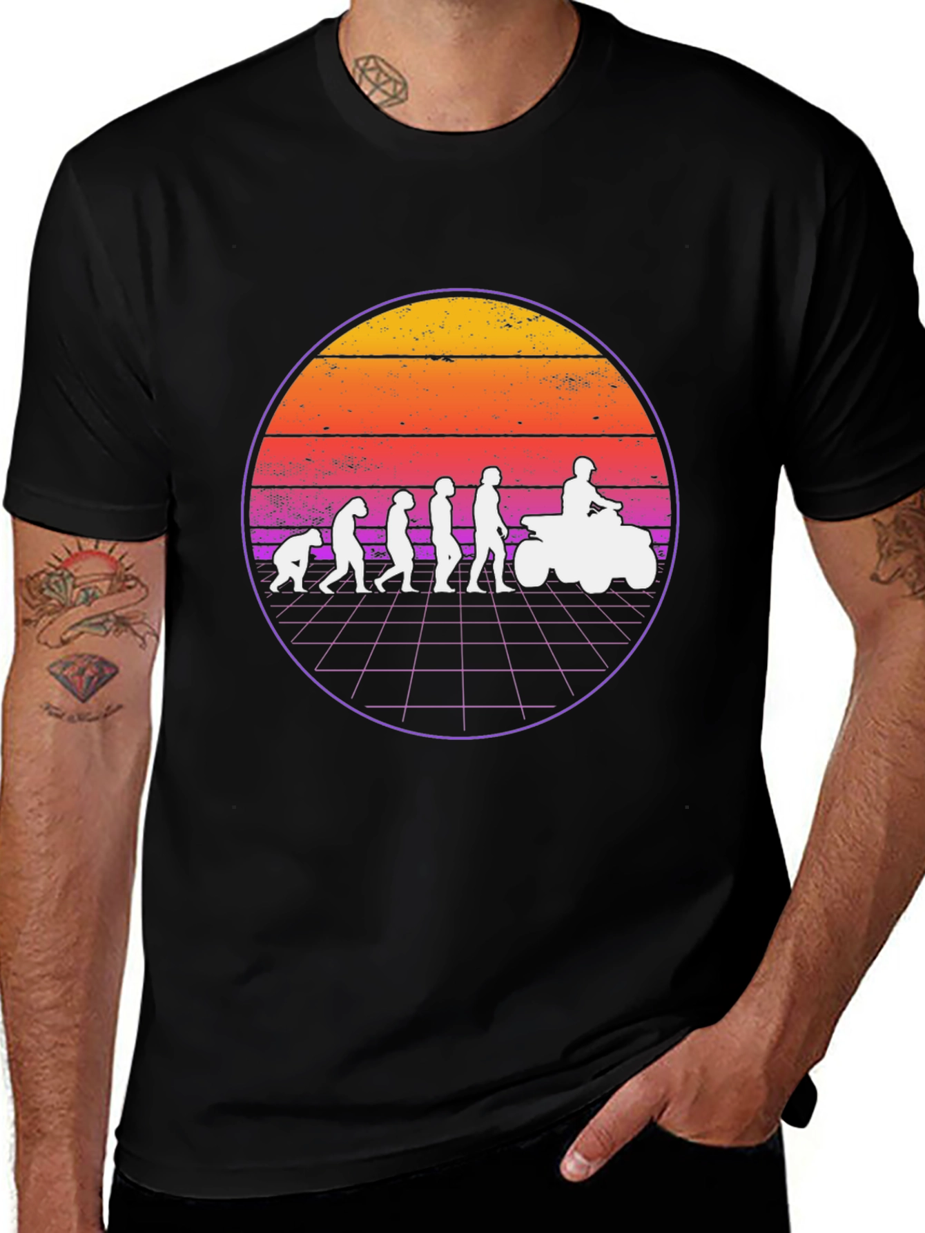 Evolution ATV Rider T-Shirt - Retro Sunset Design