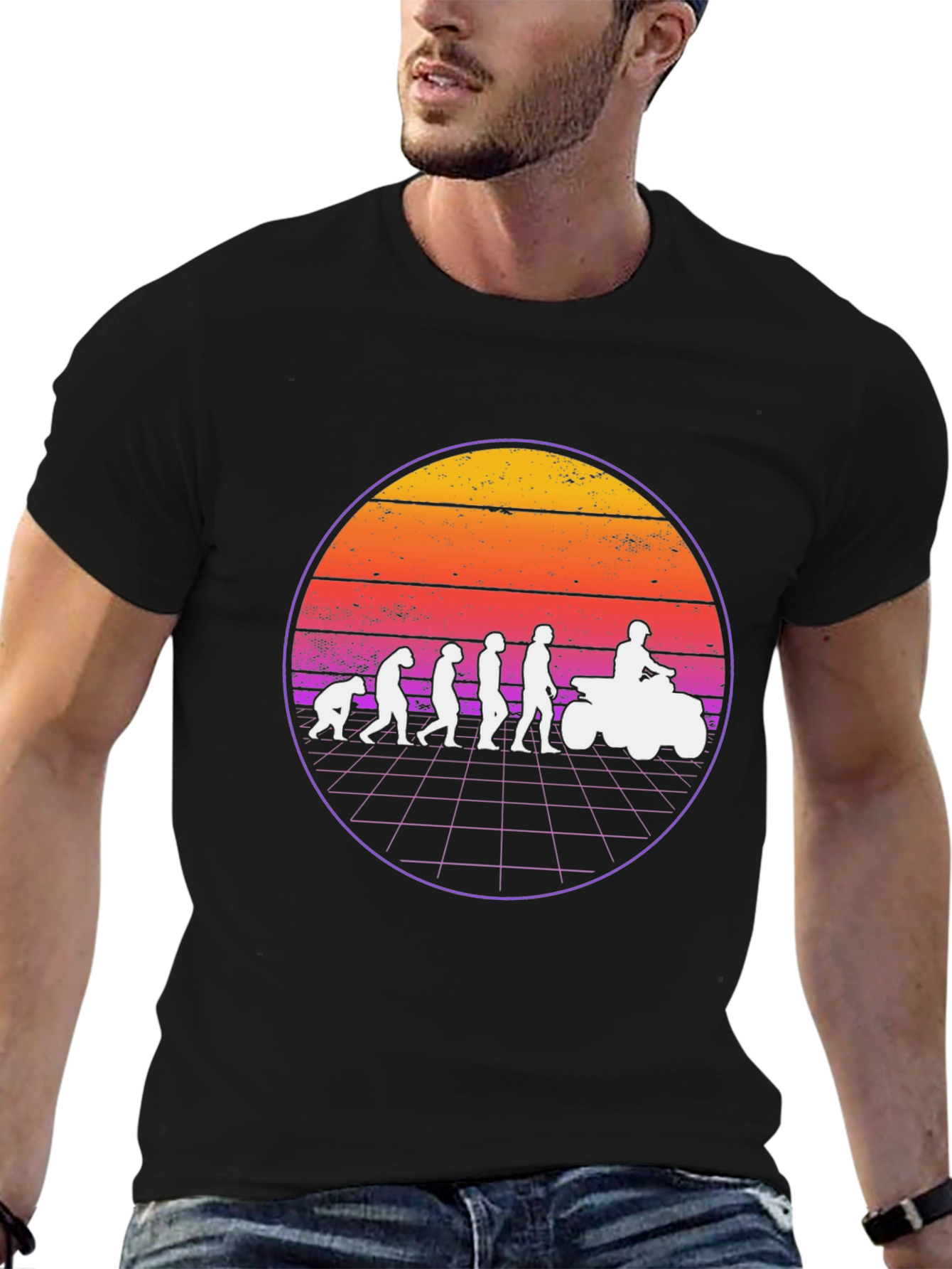 Evolution ATV Rider T-Shirt - Retro Sunset Design