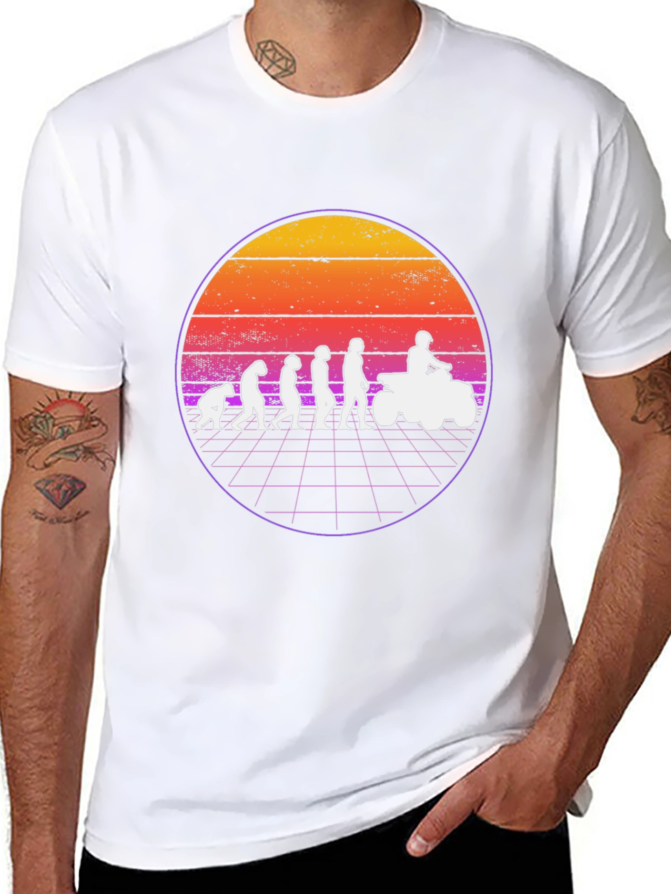Evolution ATV Rider T-Shirt - Retro Sunset Design