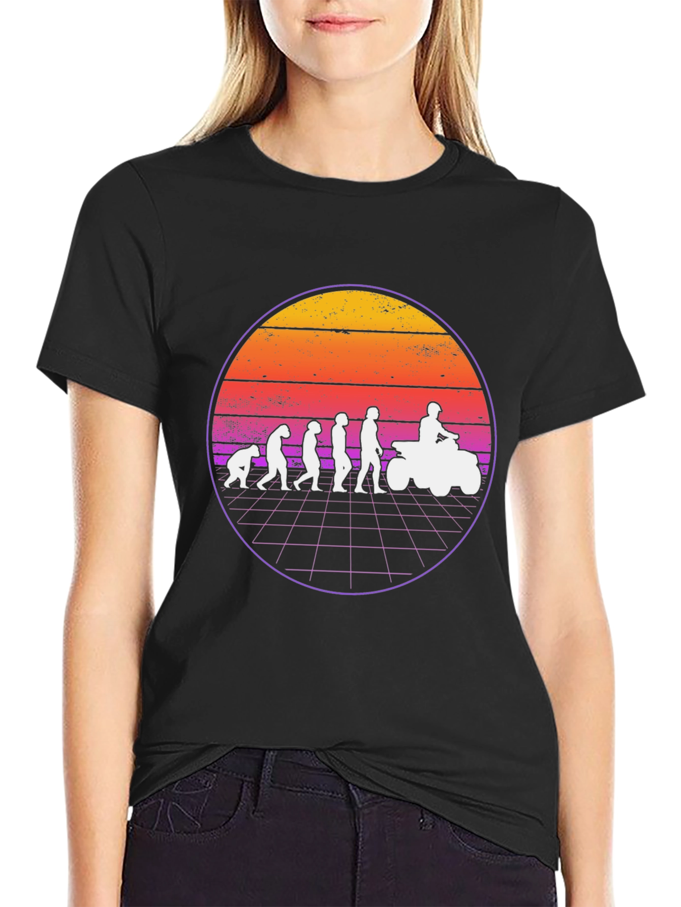 Evolution ATV Rider T-Shirt - Retro Sunset Design