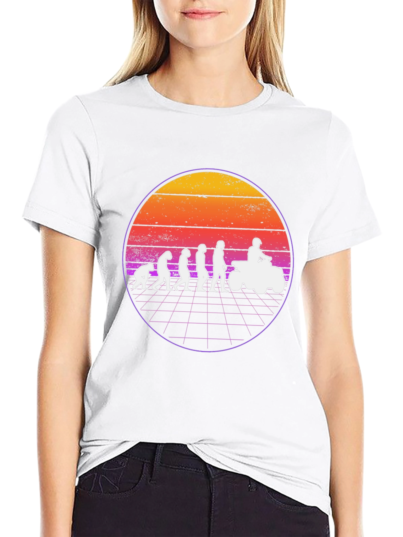 Evolution ATV Rider T-Shirt - Retro Sunset Design