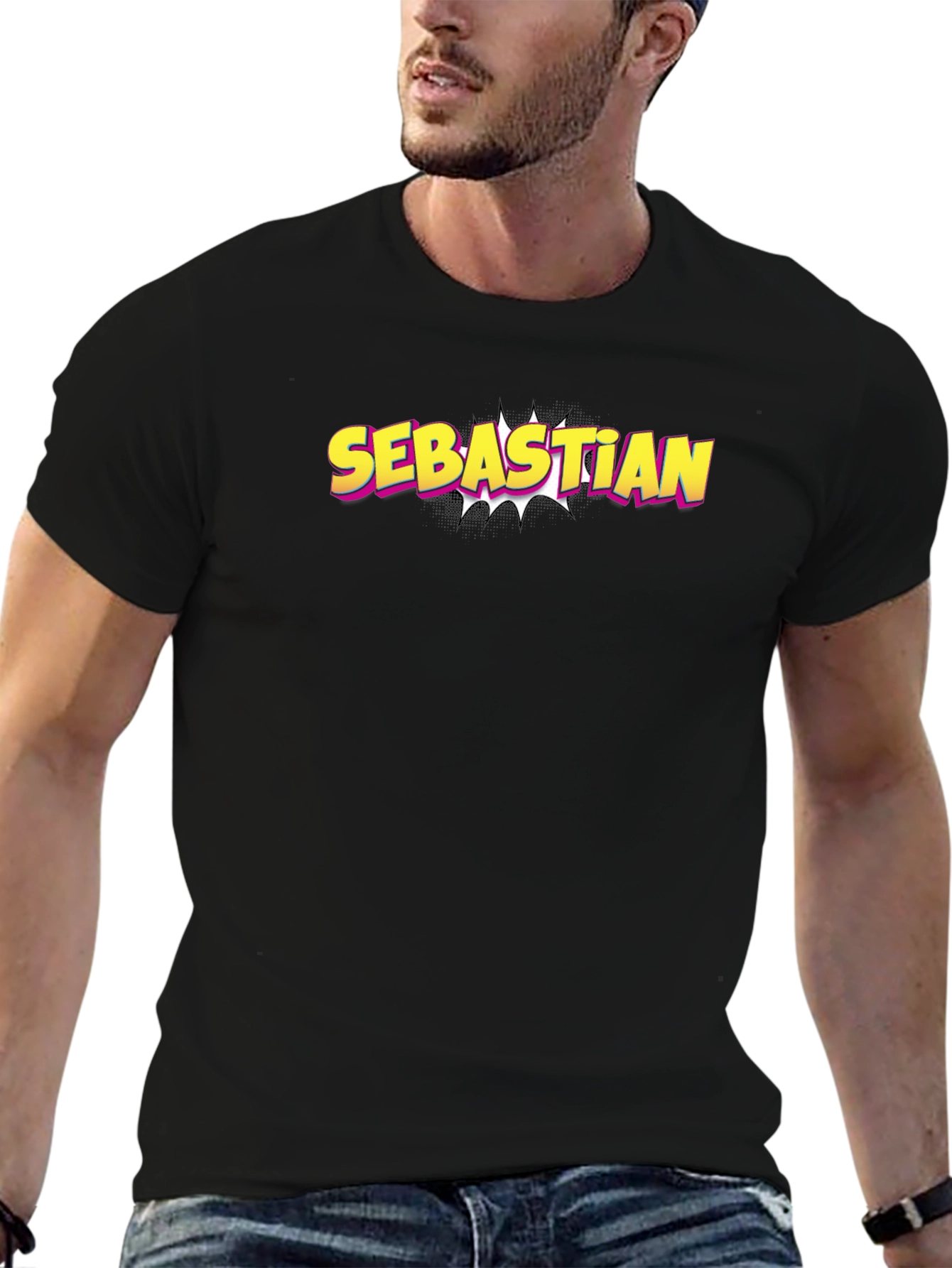 Sebastian Comic Style Black T-Shirt