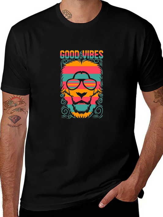 Good Vibes Retro Lion Graphic Tee - Black