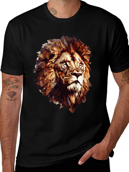 Geometric Lion Graphic Tee - Black