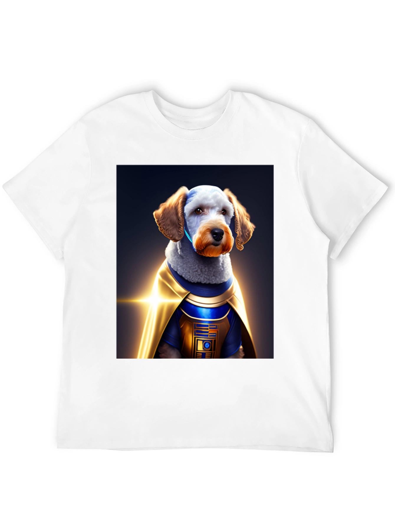 Dog Dressed as R2-D2 on Black T-Shirt