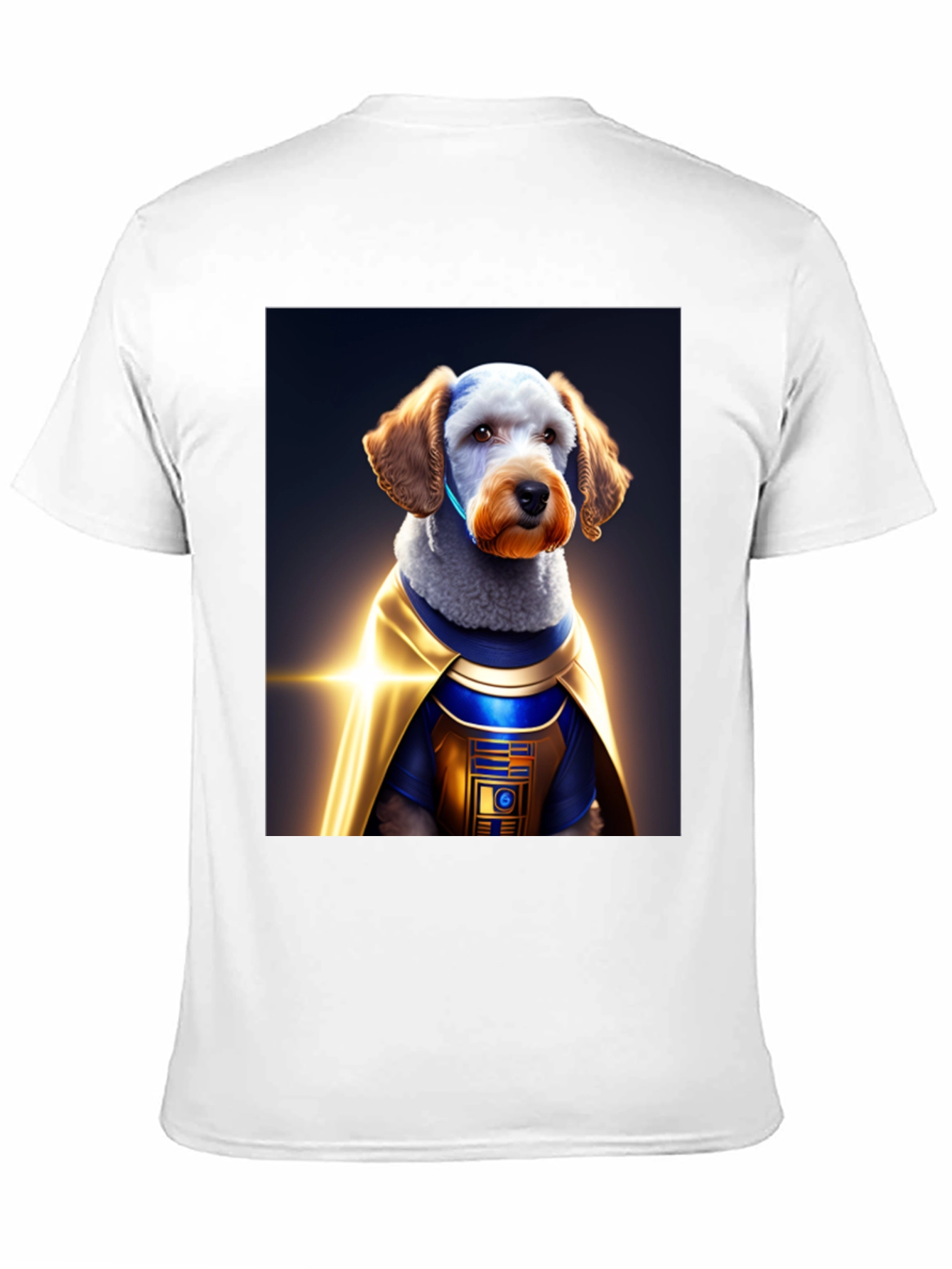Dog Dressed as R2-D2 on Black T-Shirt