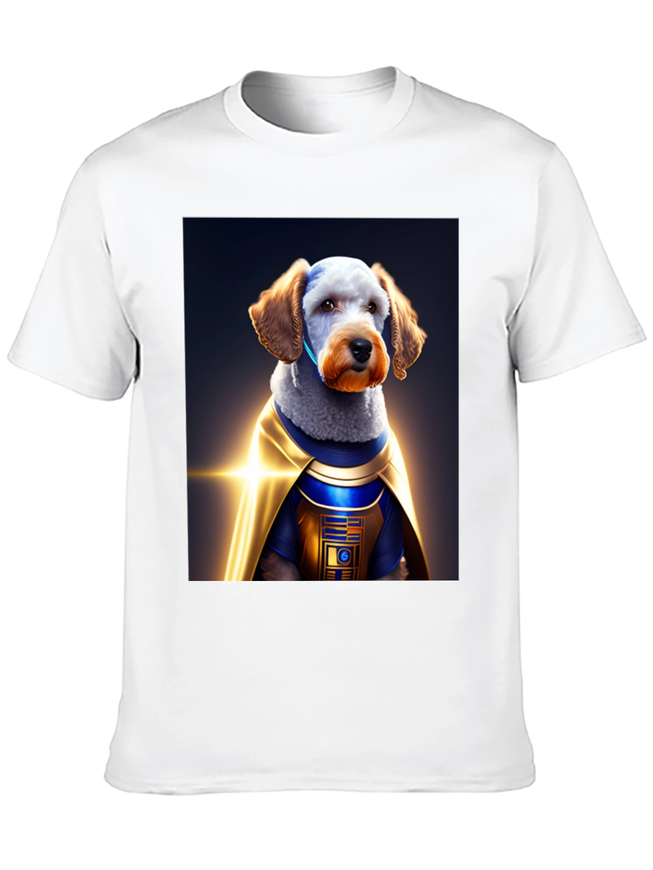 Dog Dressed as R2-D2 on Black T-Shirt