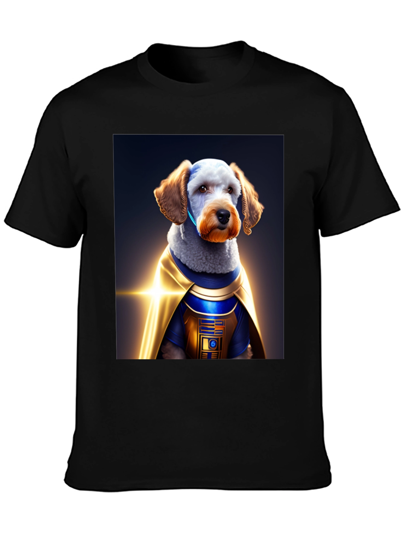 Dog Dressed as R2-D2 on Black T-Shirt