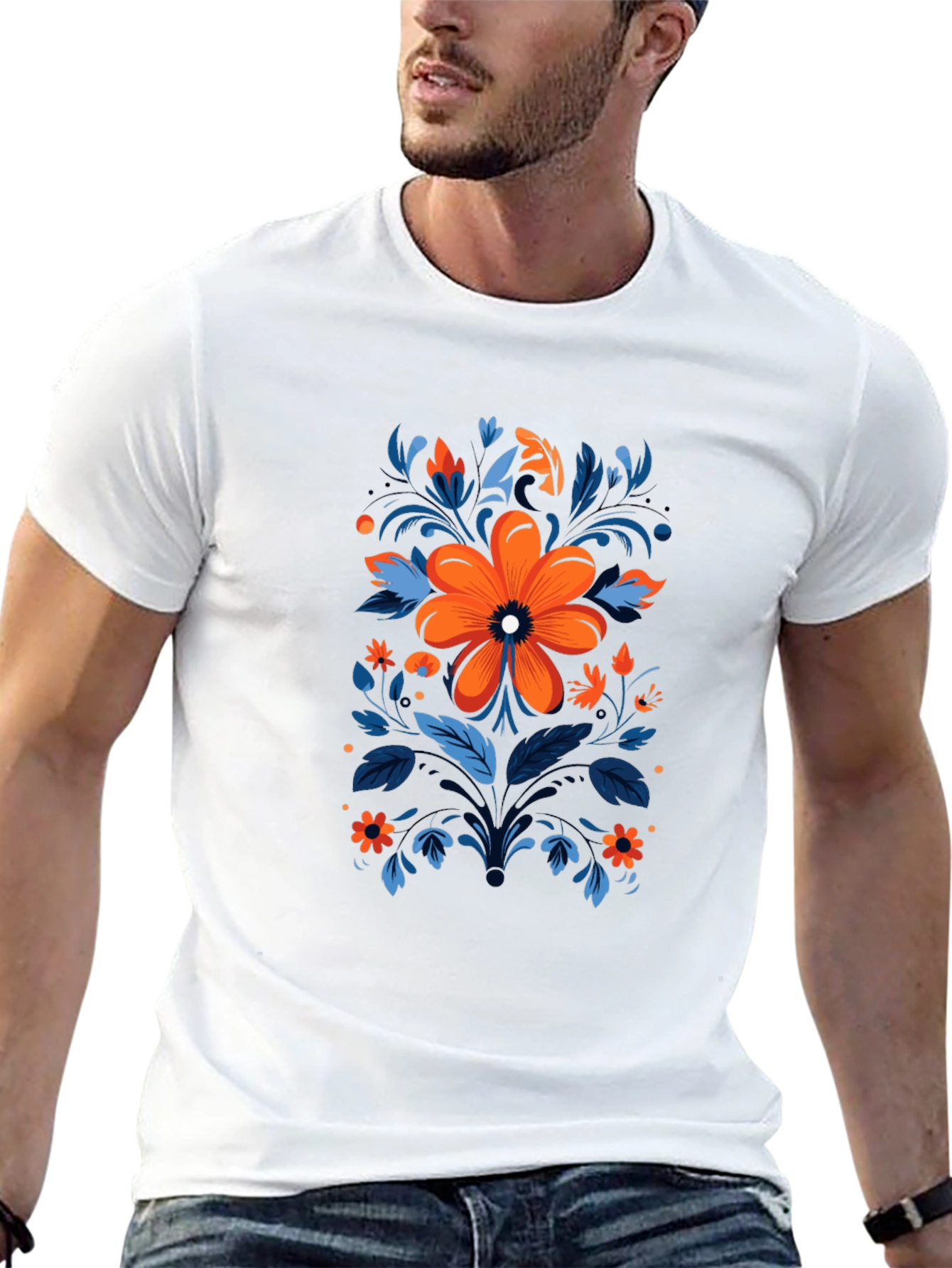 Floral Design Black T-Shirt