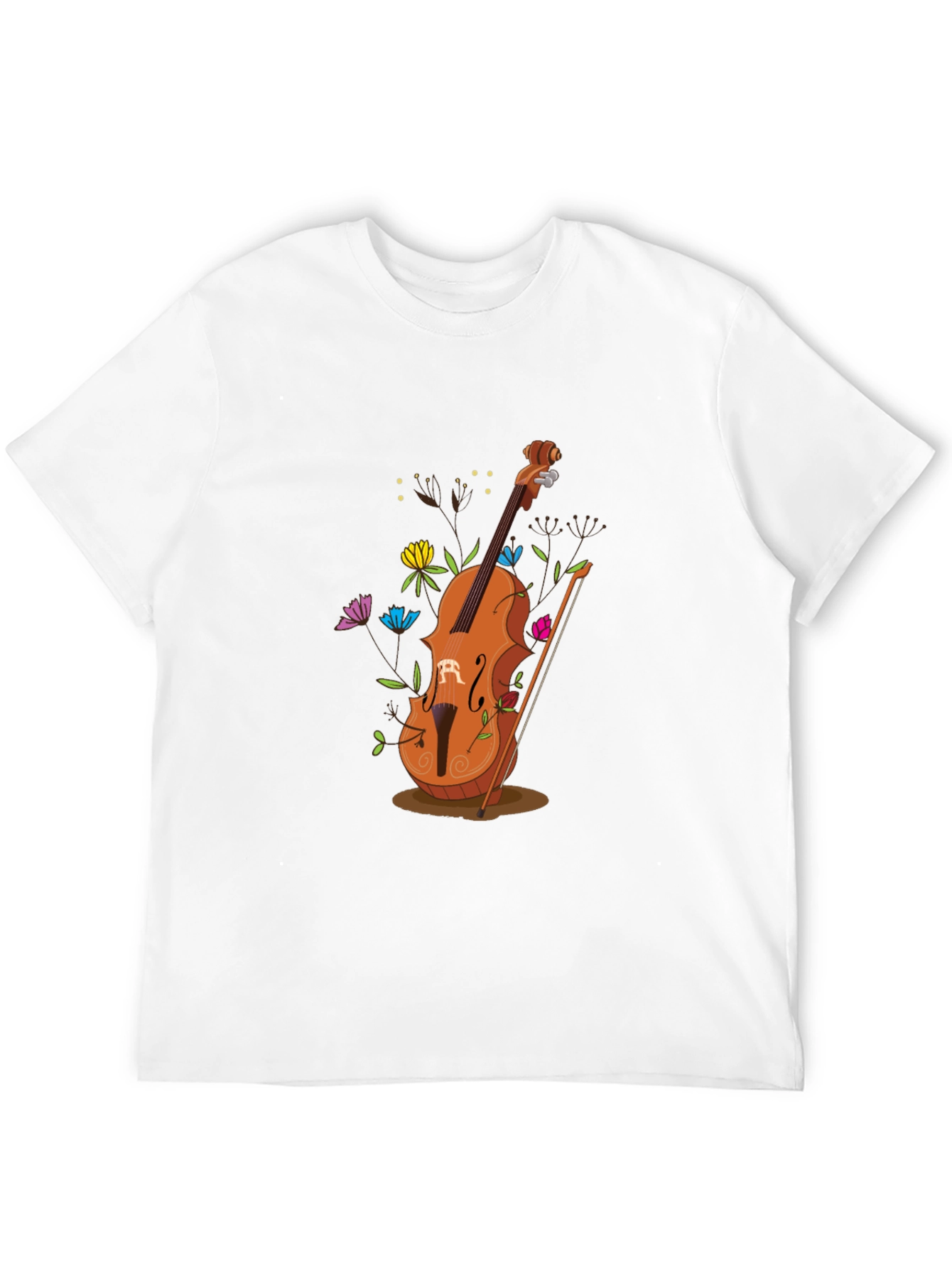 Artistic Cello Graphic Tee - Black Cotton Casual Shirt