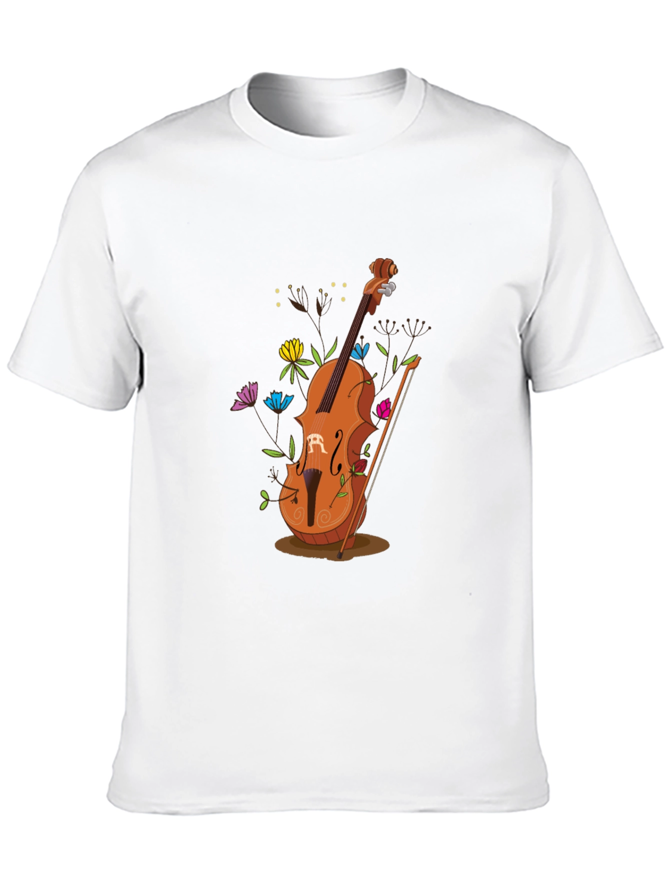 Artistic Cello Graphic Tee - Black Cotton Casual Shirt