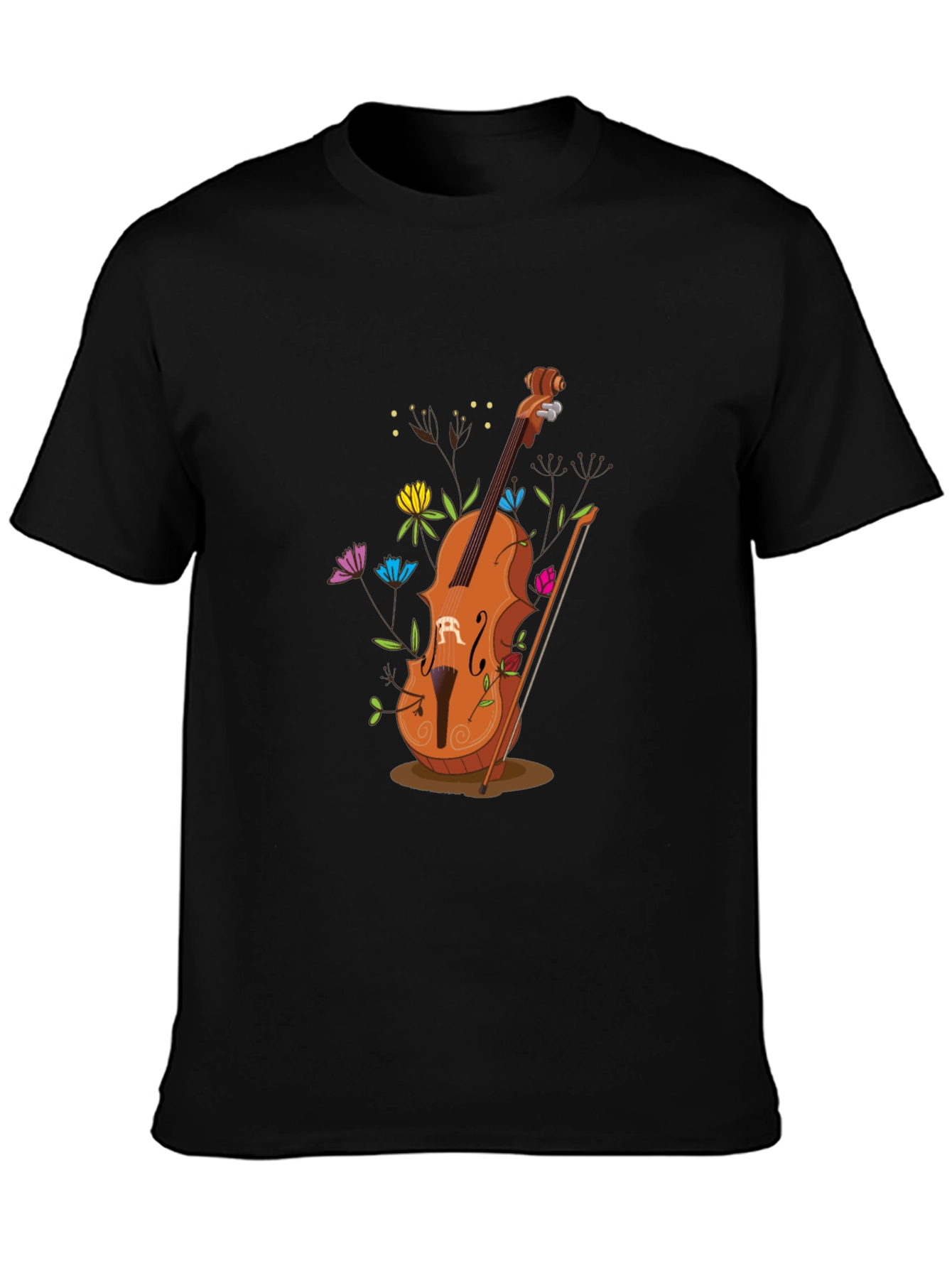 Artistic Cello Graphic Tee - Black Cotton Casual Shirt