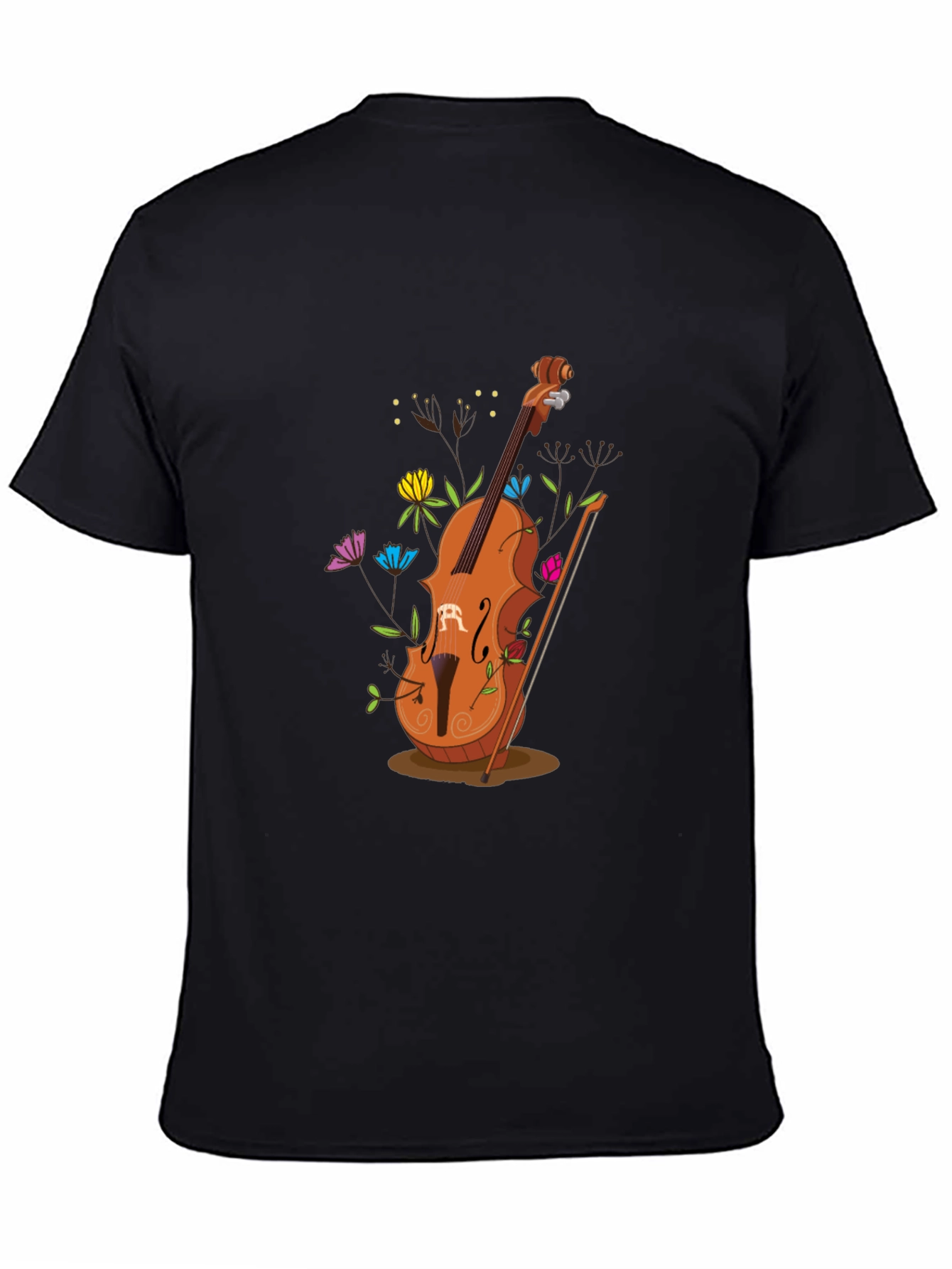 Artistic Cello Graphic Tee - Black Cotton Casual Shirt