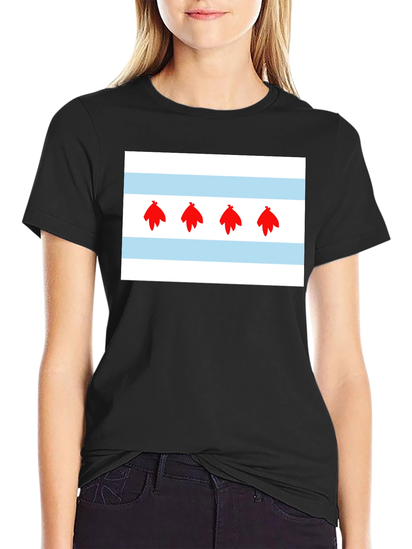 Chicago Flag Graphic Tee - Black Cotton Blend Shirt