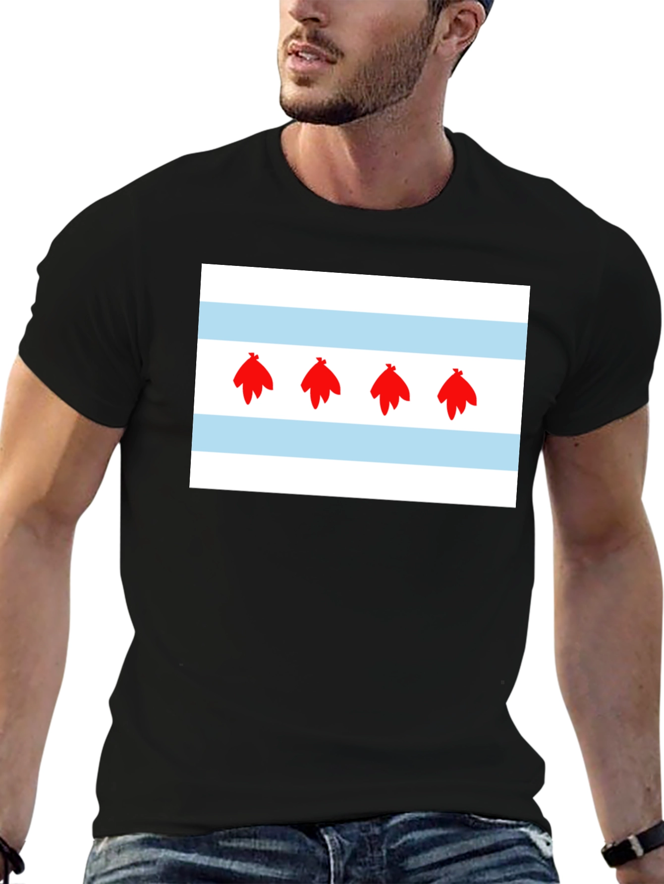 Chicago Flag Graphic Tee - Black Cotton Blend Shirt
