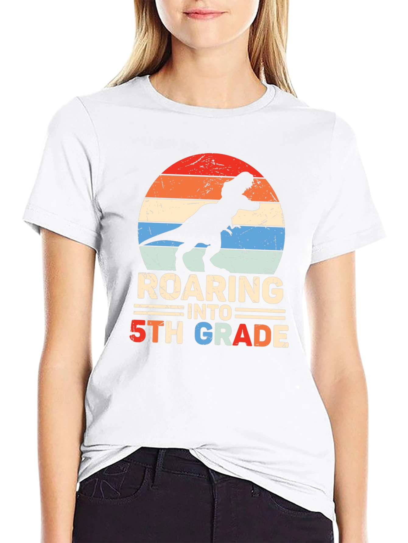 Roaring into 5th Grade Dinosaur T-Shirt