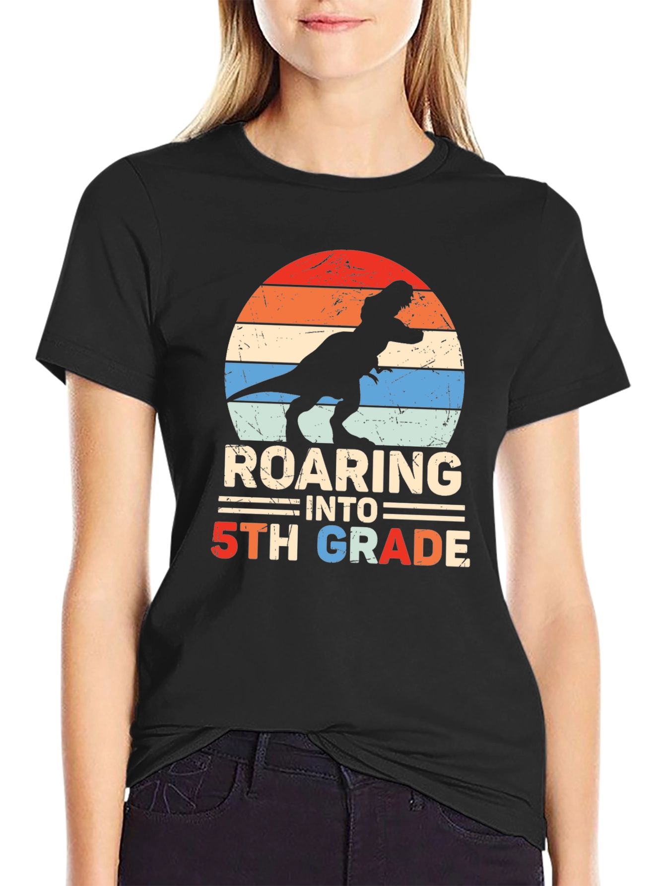 Roaring into 5th Grade Dinosaur T-Shirt