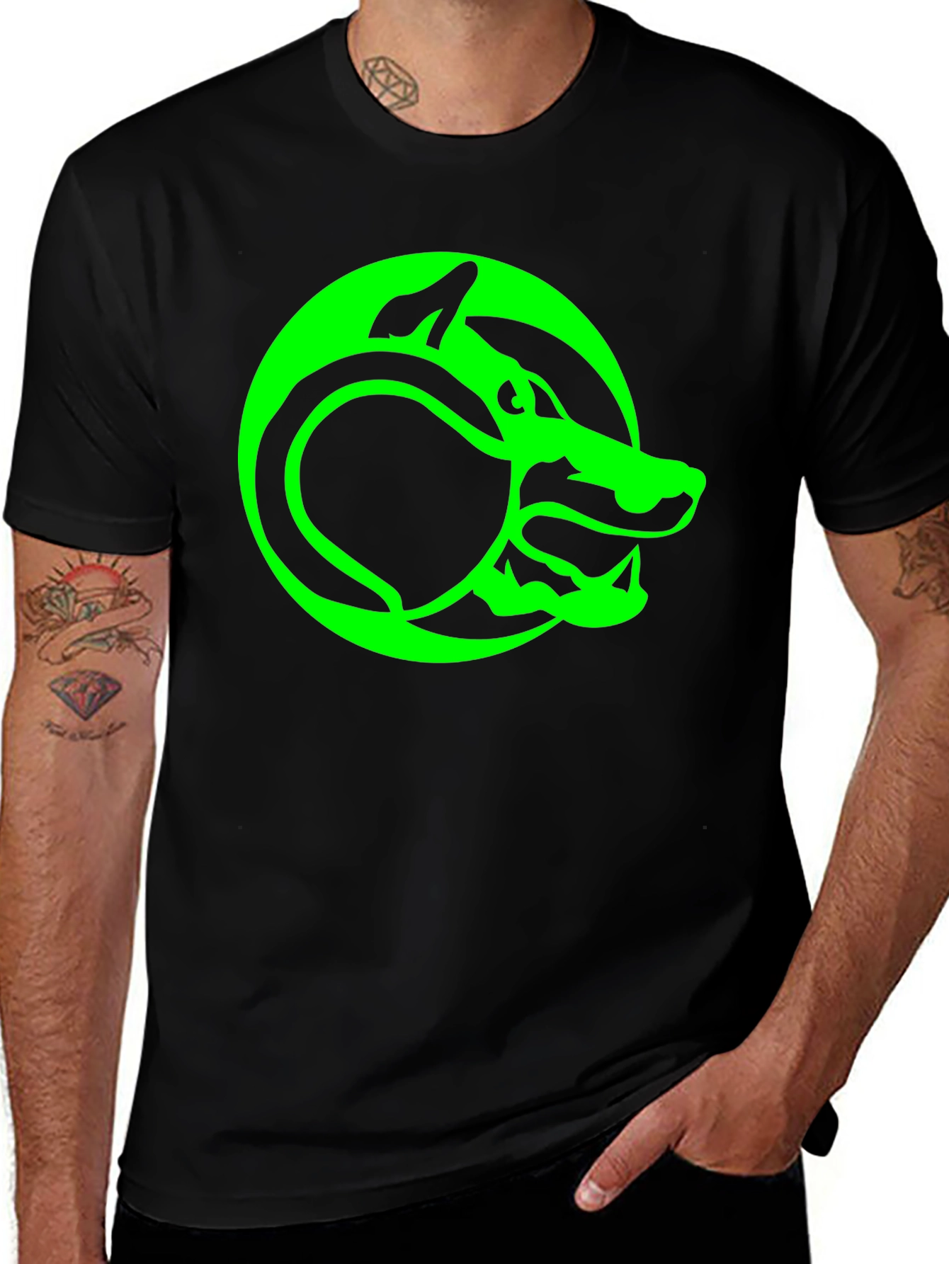 Green Serpent T-Shirt - Black Graphic Tee