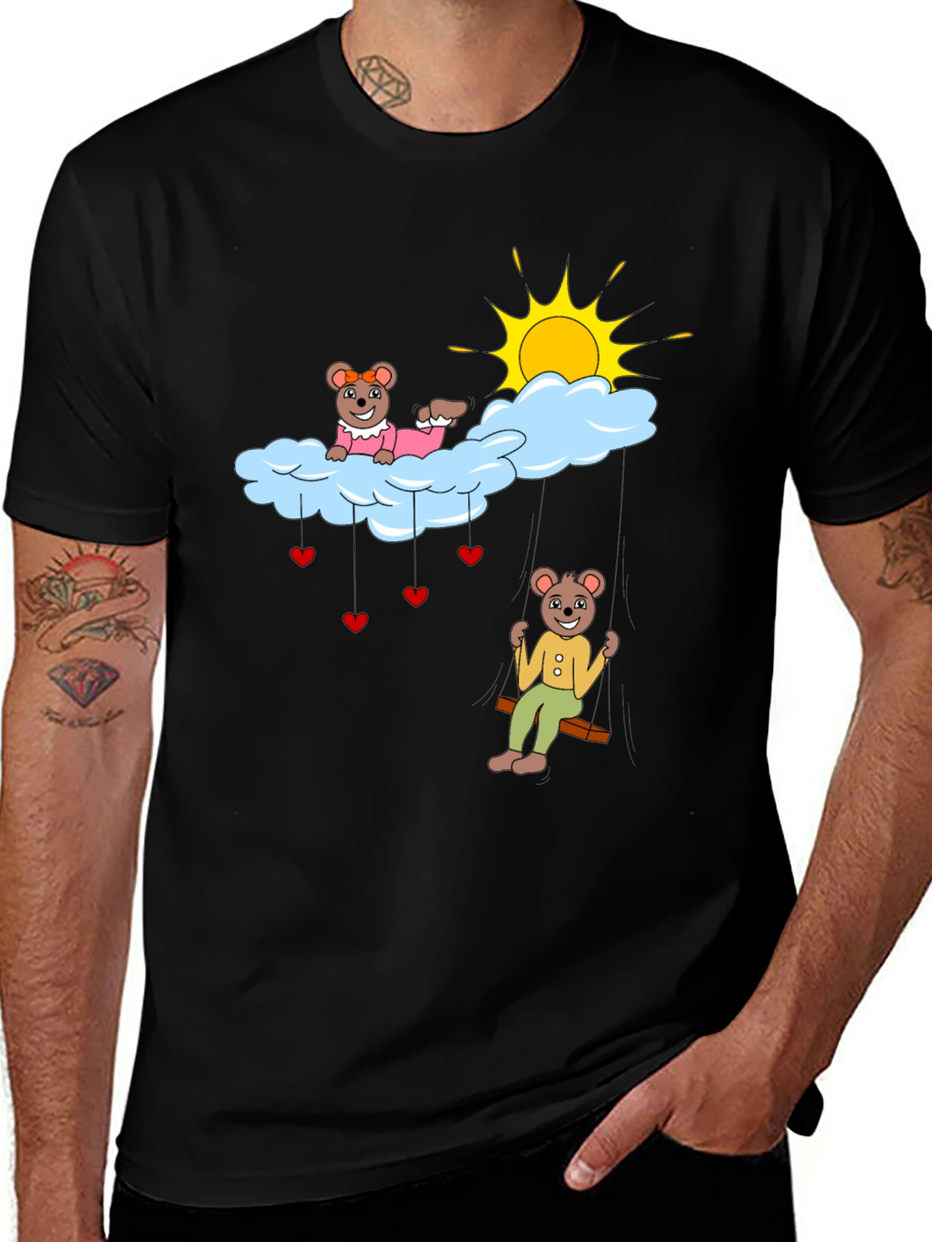 Cute Bear Couple Cloud Swing Graphic T-Shirt