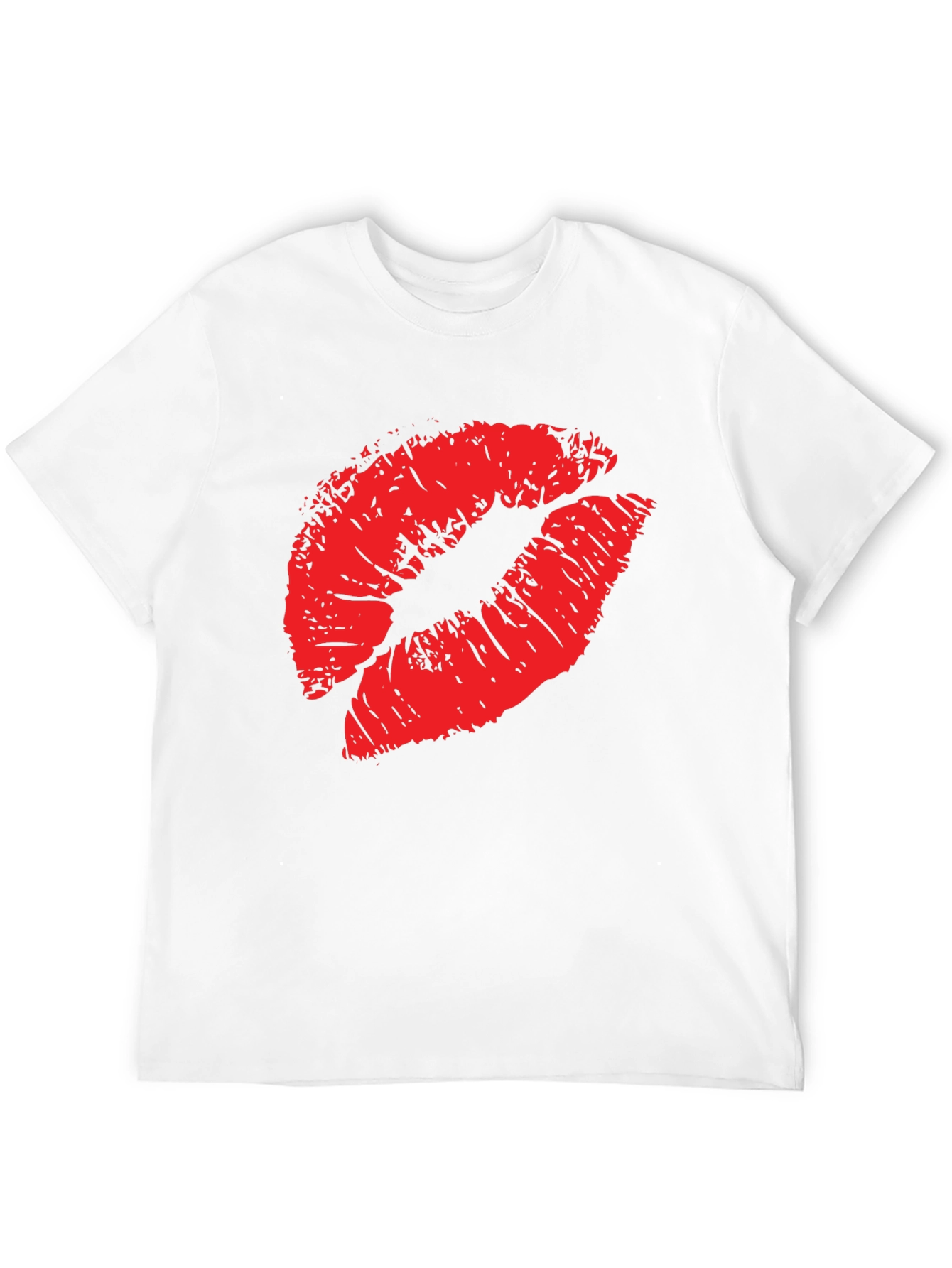 Red Lips Print Black T-Shirt