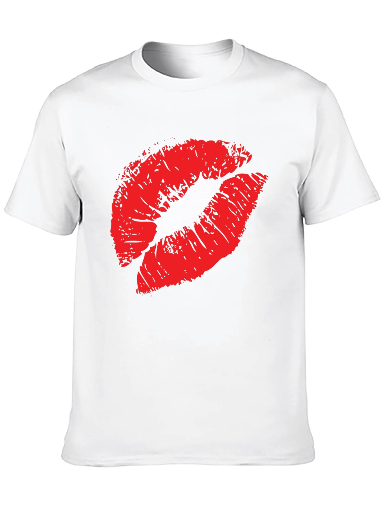 Red Lips Print Black T-Shirt
