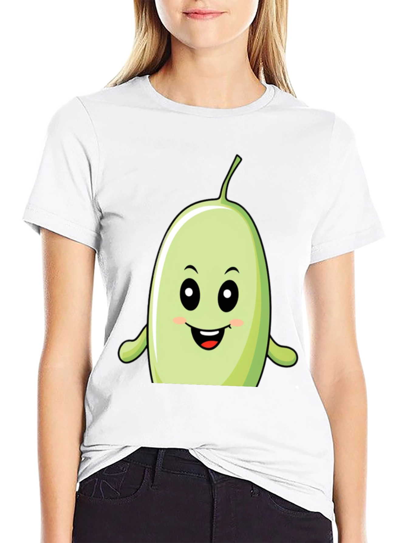Funny Bean Cartoon Graphic Black T-Shirt
