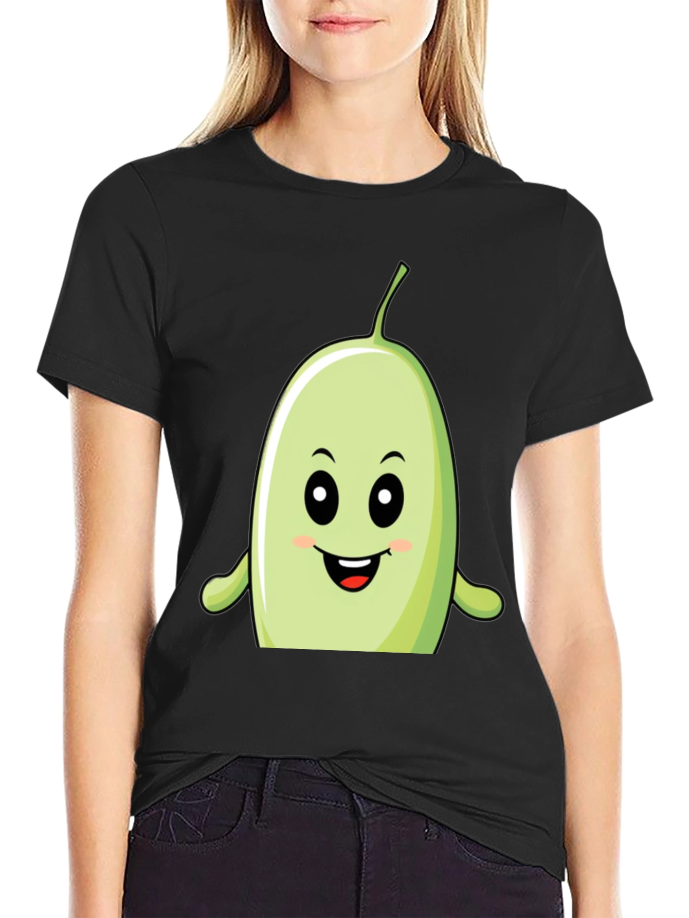 Funny Bean Cartoon Graphic Black T-Shirt