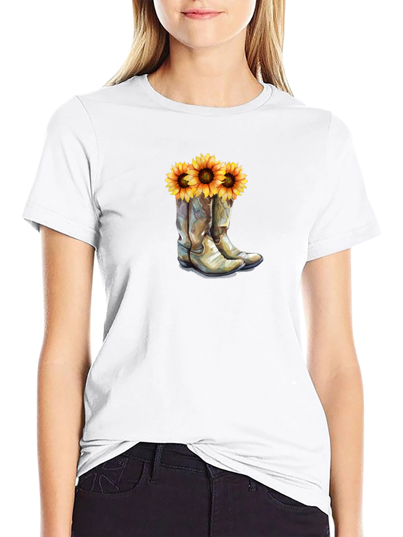 Cowboy Boots & Sunflower Graphic T-Shirt