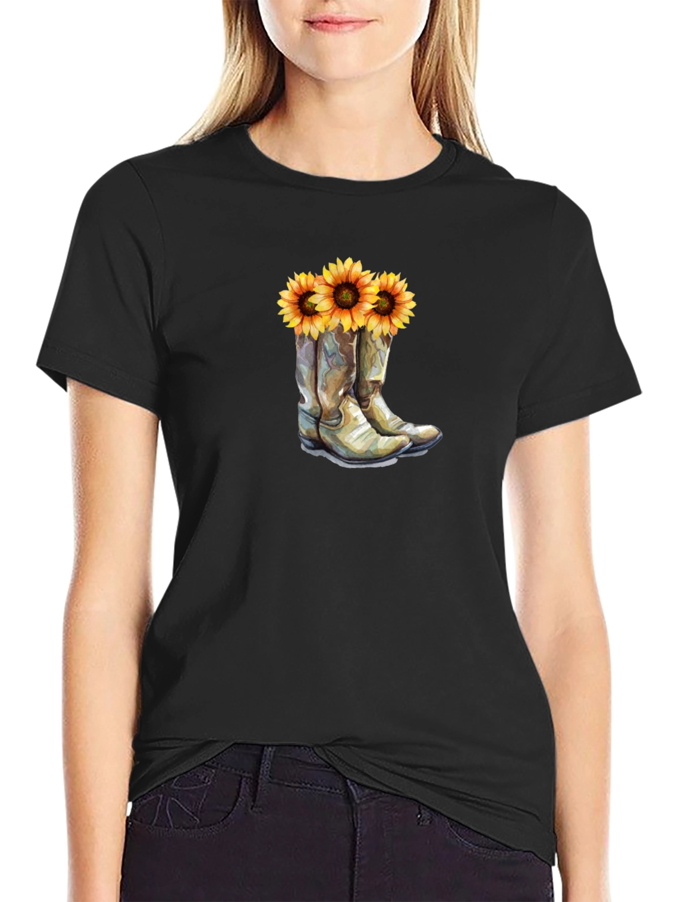 Cowboy Boots & Sunflower Graphic T-Shirt