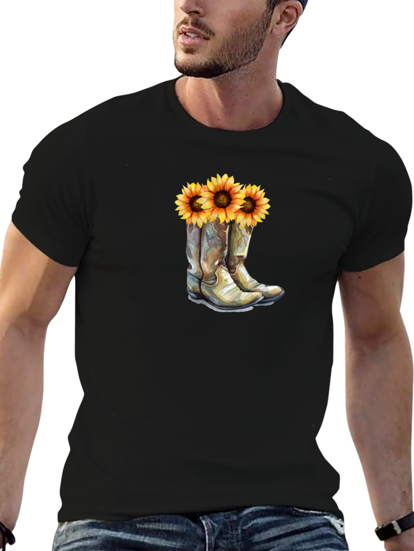 Cowboy Boots & Sunflower Graphic T-Shirt
