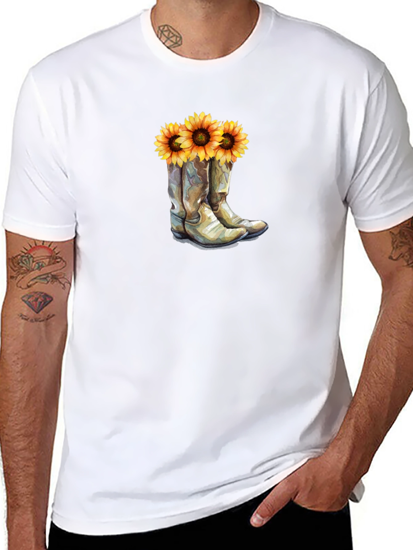 Cowboy Boots & Sunflower Graphic T-Shirt