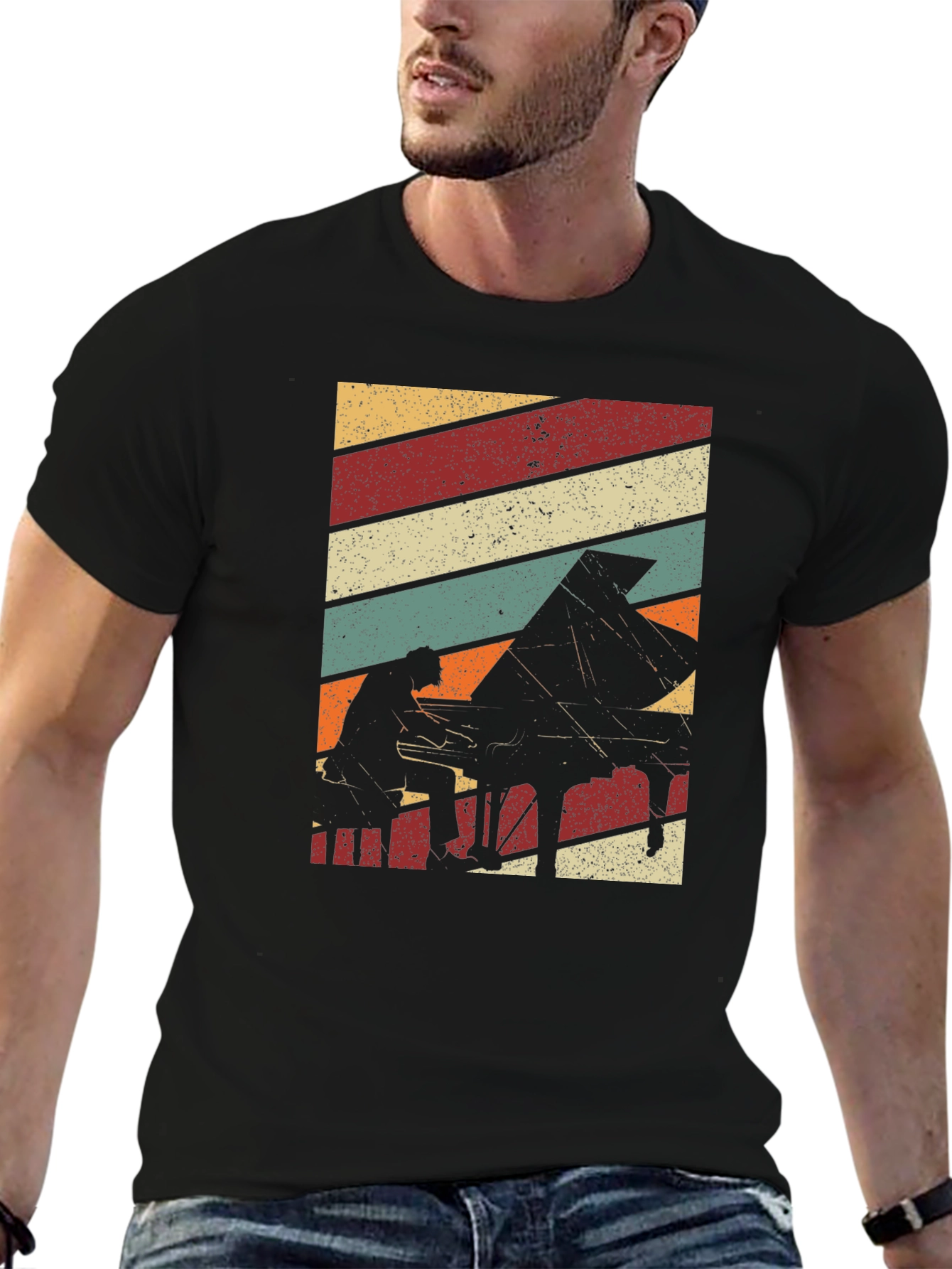 Retro Piano Player Graphic T-Shirt