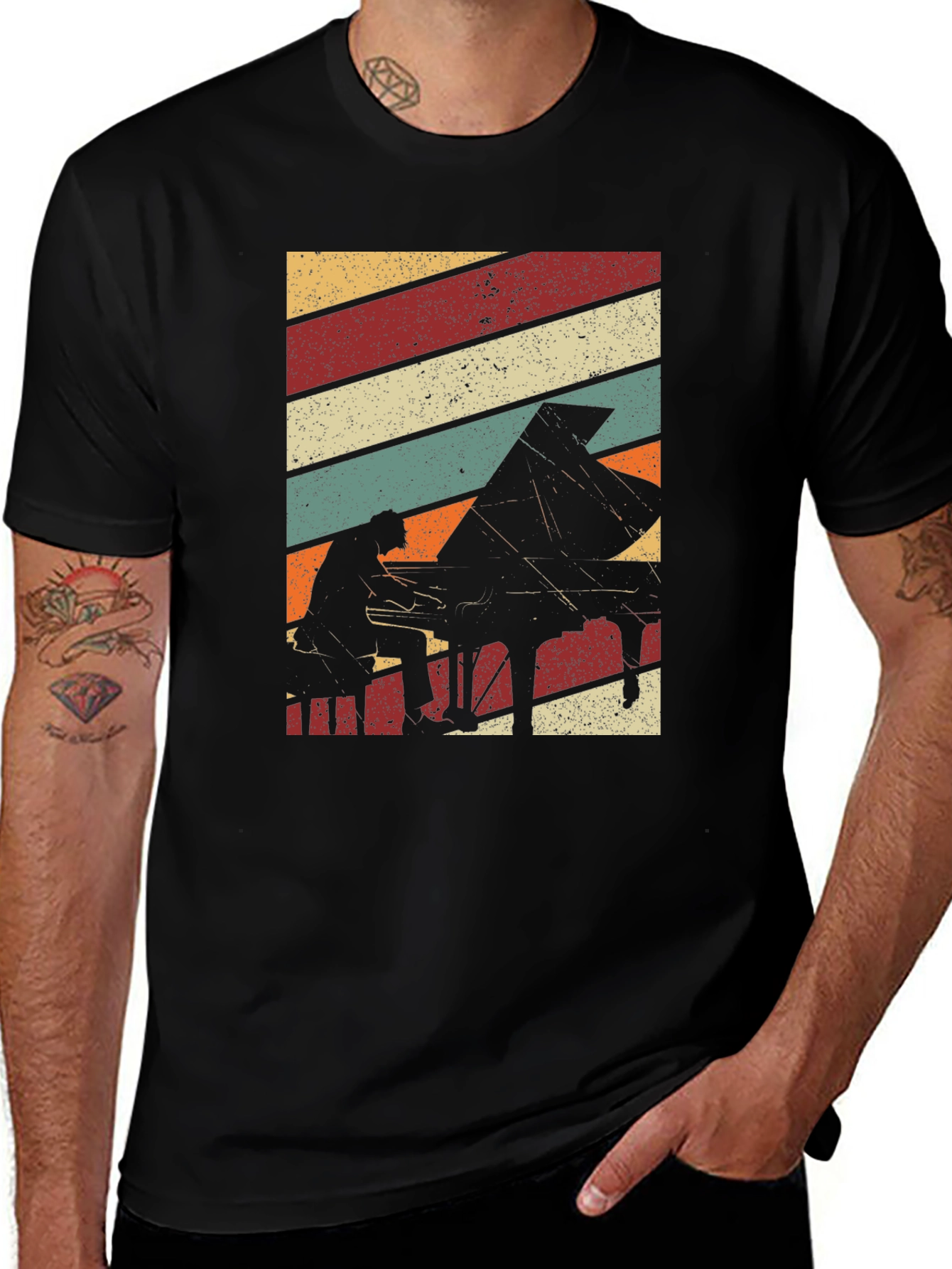 Retro Piano Player Graphic T-Shirt