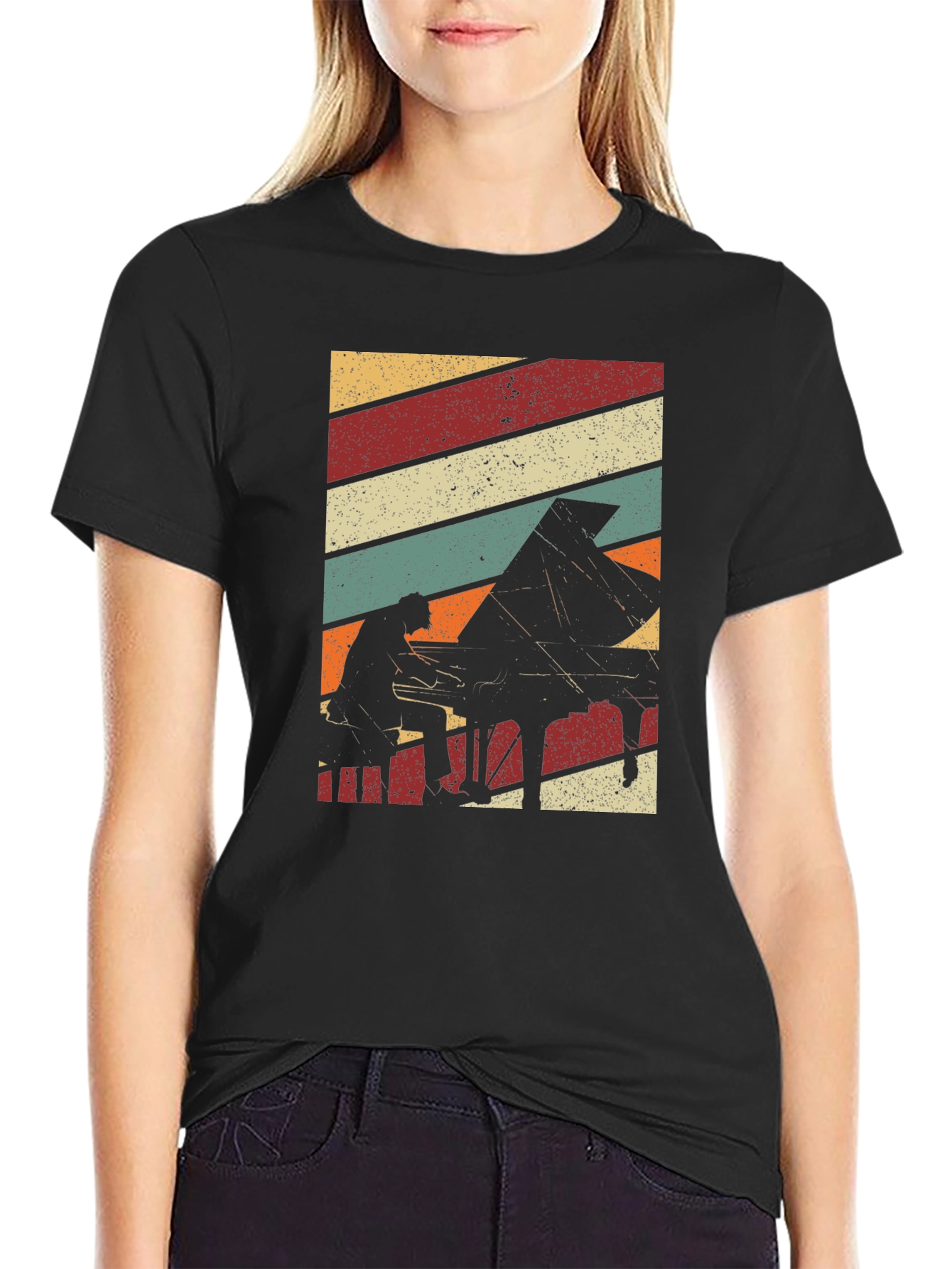 Retro Piano Player Graphic T-Shirt