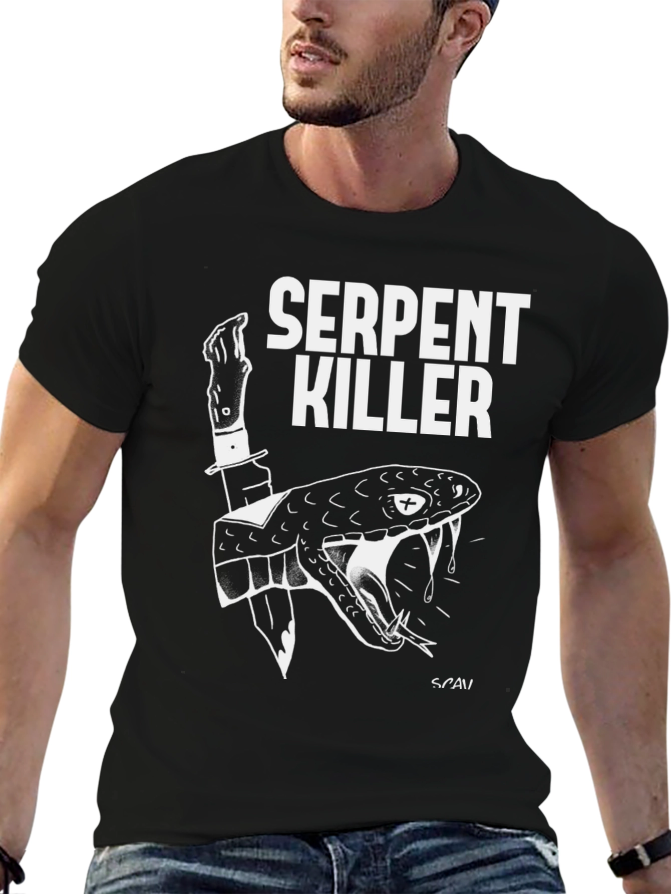 Serpent Killer Graphic Tee - Black Cotton T-Shirt