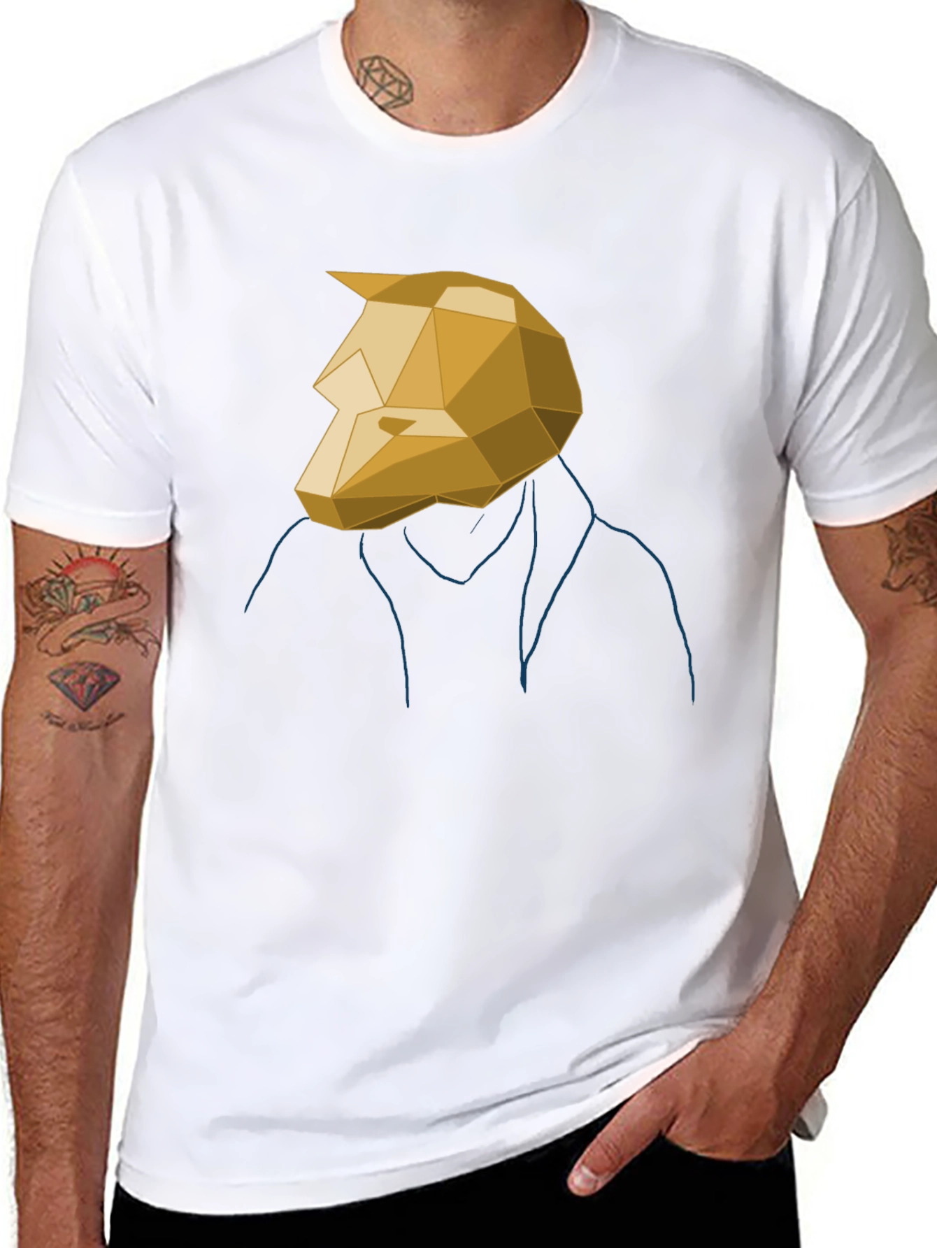 Geometric Wolf Head Graphic Tee - Mens Black T-Shirt