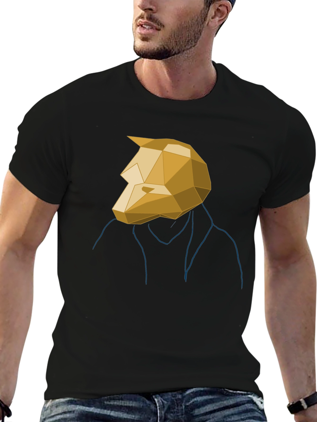 Geometric Wolf Head Graphic Tee - Mens Black T-Shirt