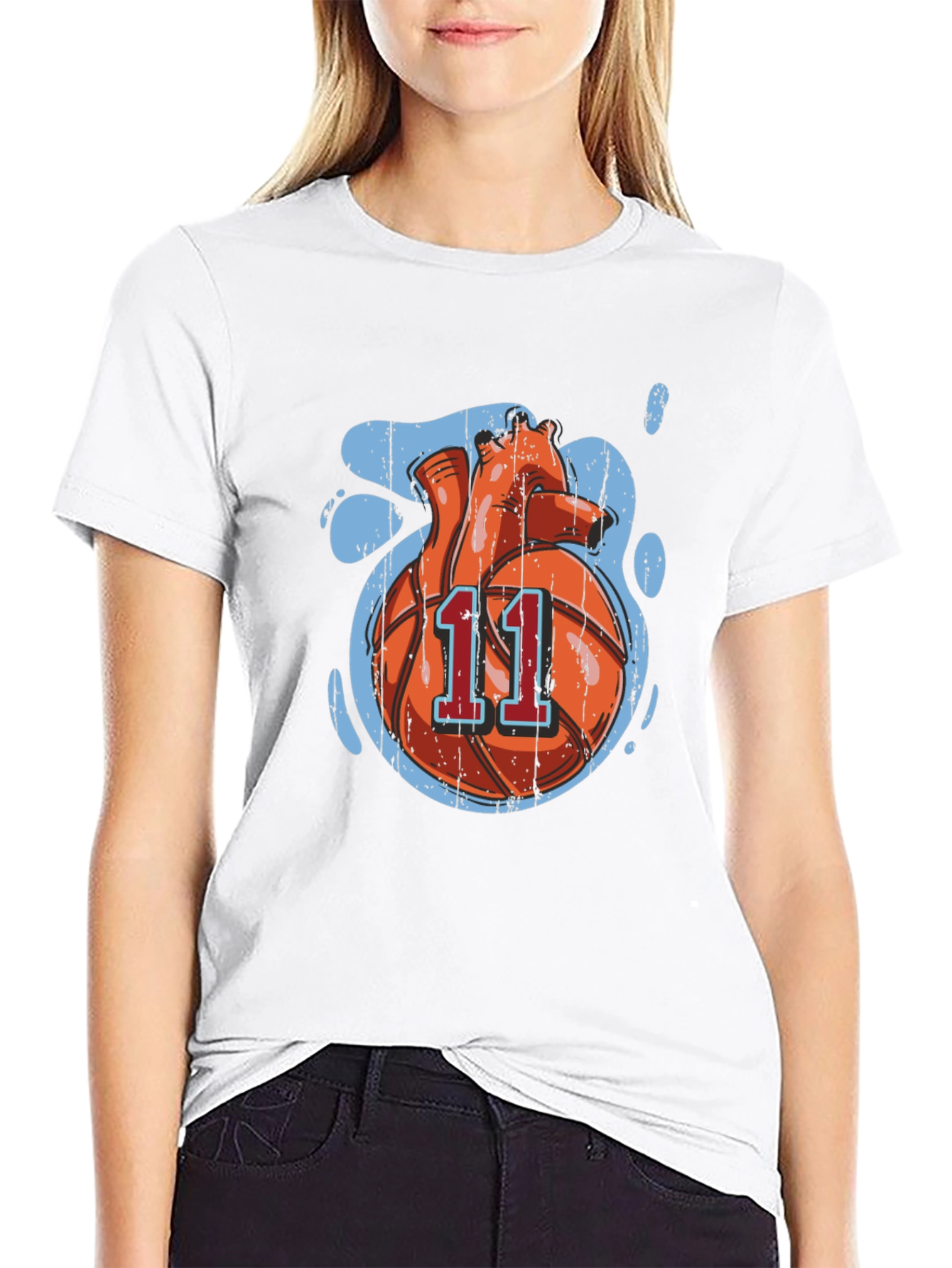 Basketball Heart Graphic Tee - Black Cotton