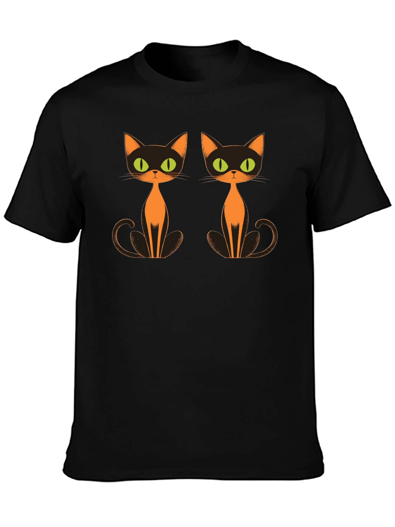Retro Halloween Cat T-Shirt Black Crew Neck Tee