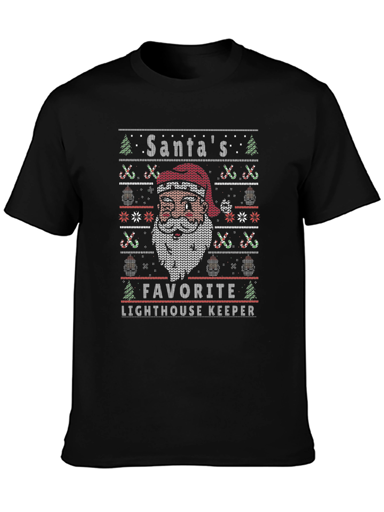 Santas Favorite Lighthouse Keeper Ugly Christmas T-Shirt