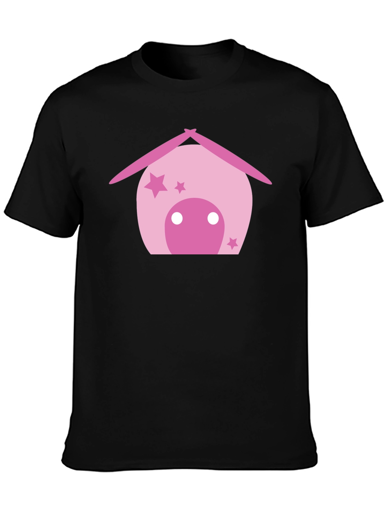 Cute Pink House Graphic Black T-Shirt