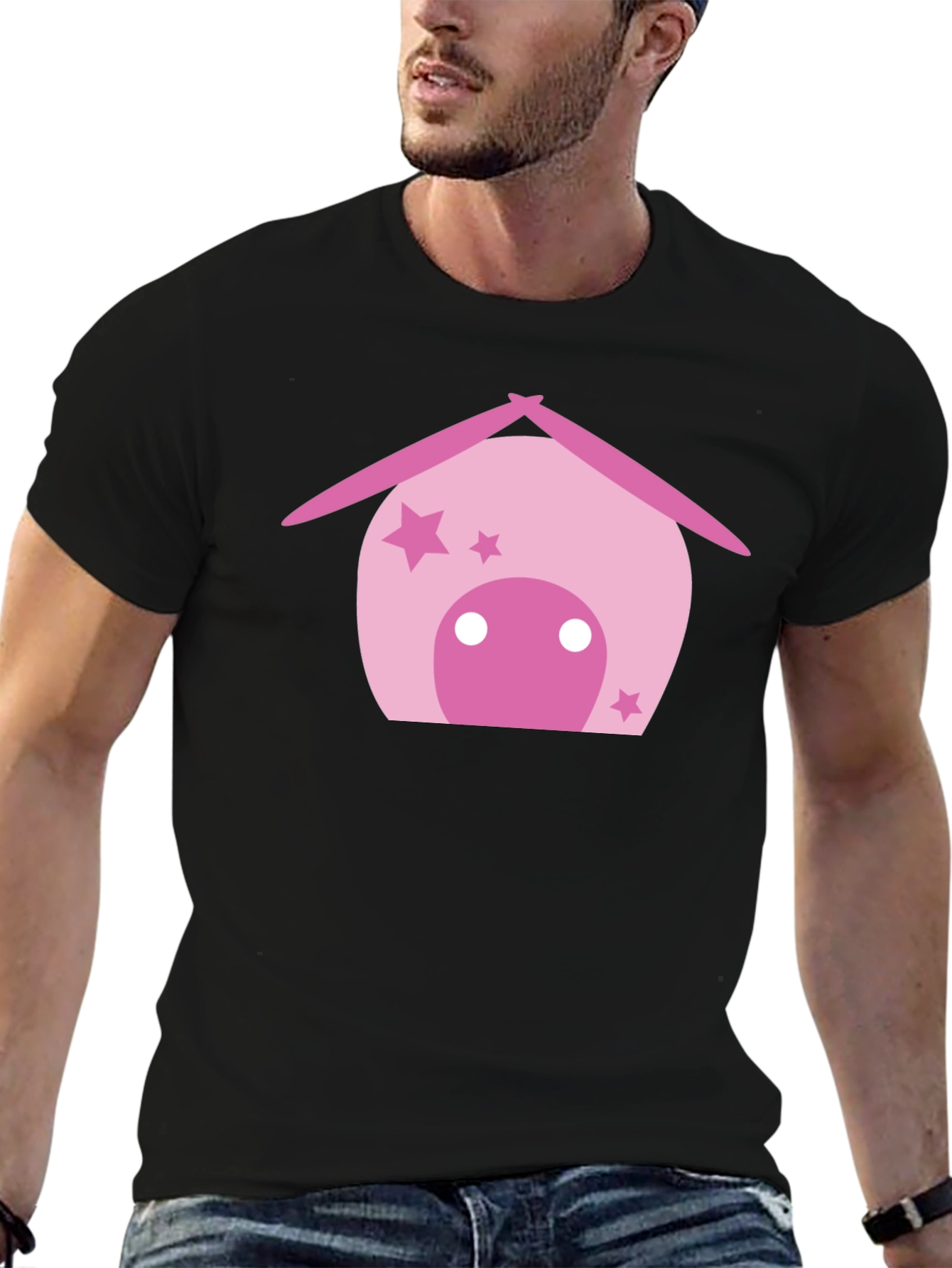 Cute Pink House Graphic Black T-Shirt