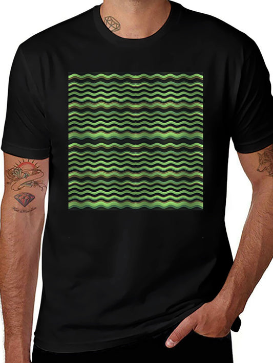 Green Wave Pattern Black T-Shirt