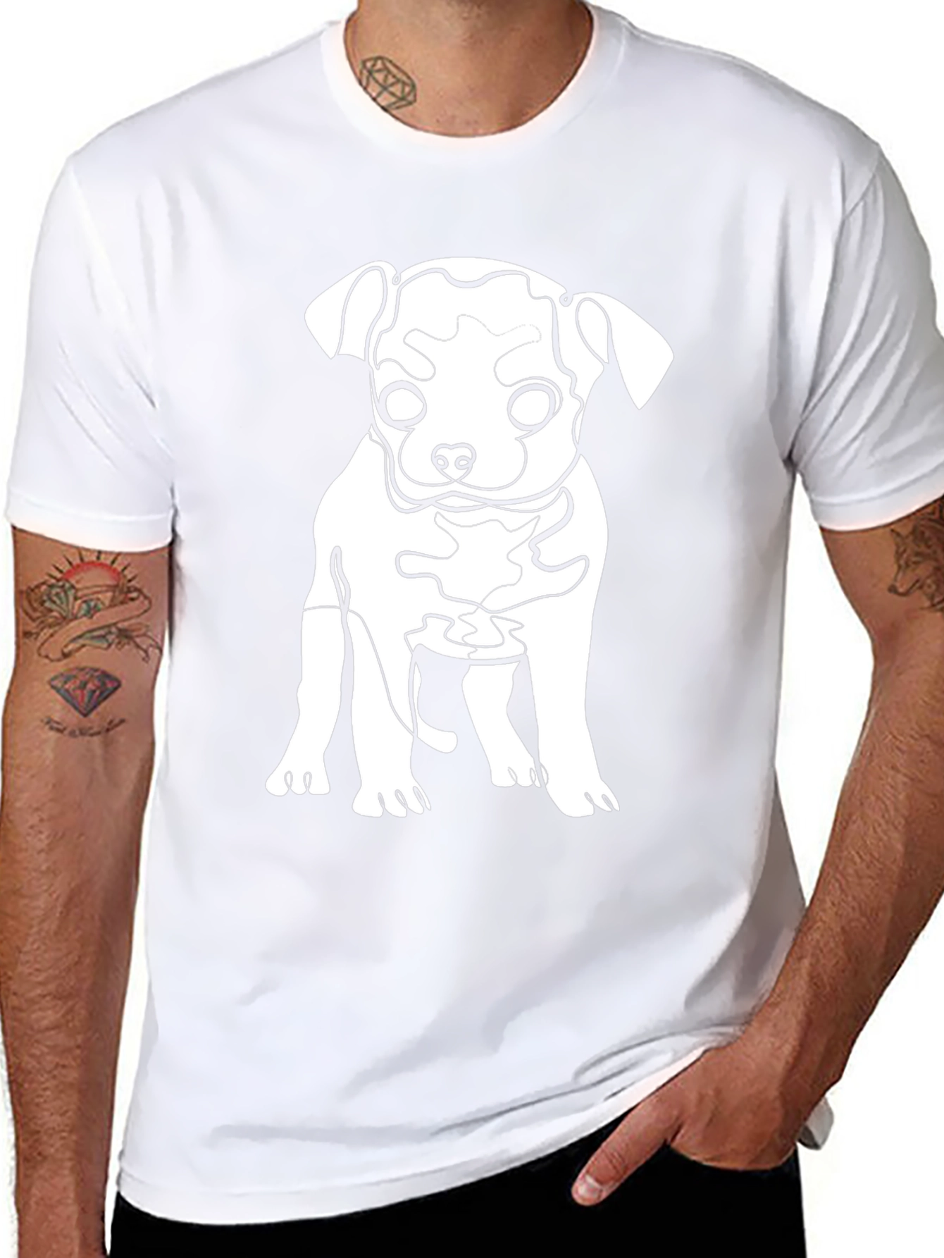 Dog Line Art Graphic Tee - Black Cotton Blend