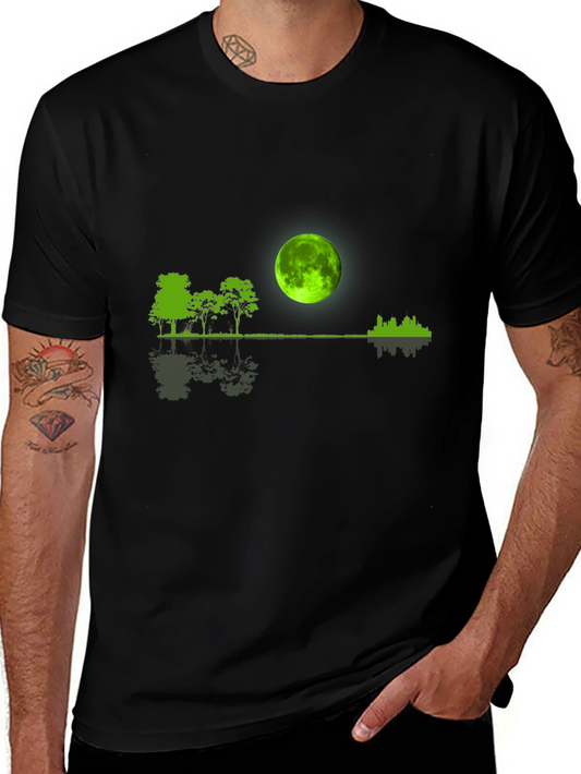 Green Moon Graphic Black T-Shirt