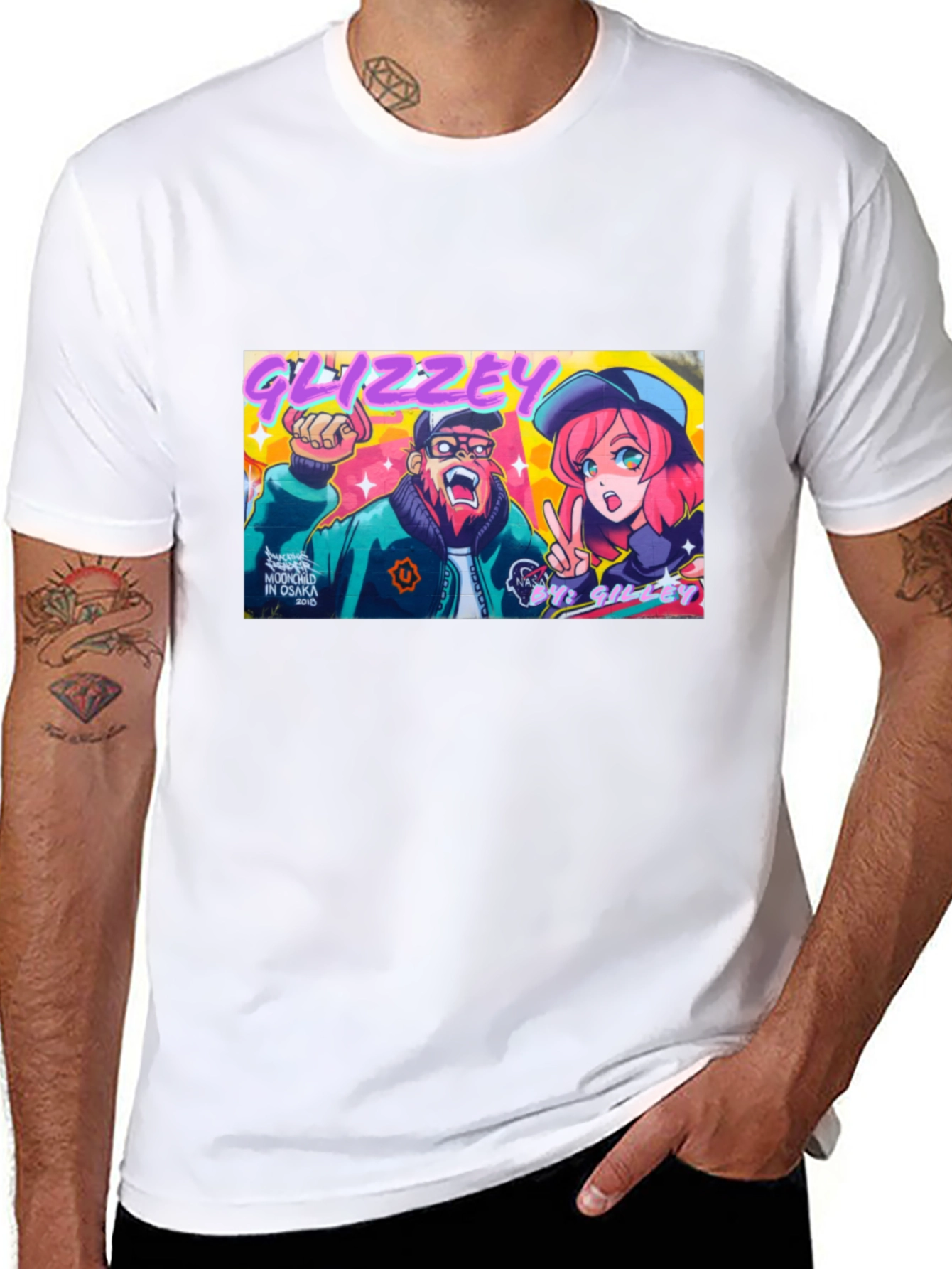 Glizzey Cartoon Graphic Print Black T-Shirt