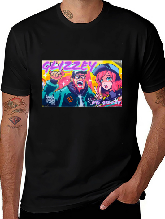Glizzey Cartoon Graphic Print Black T-Shirt