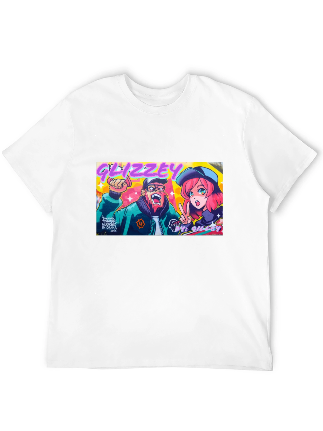 Glizzey Cartoon Graphic Print Black T-Shirt