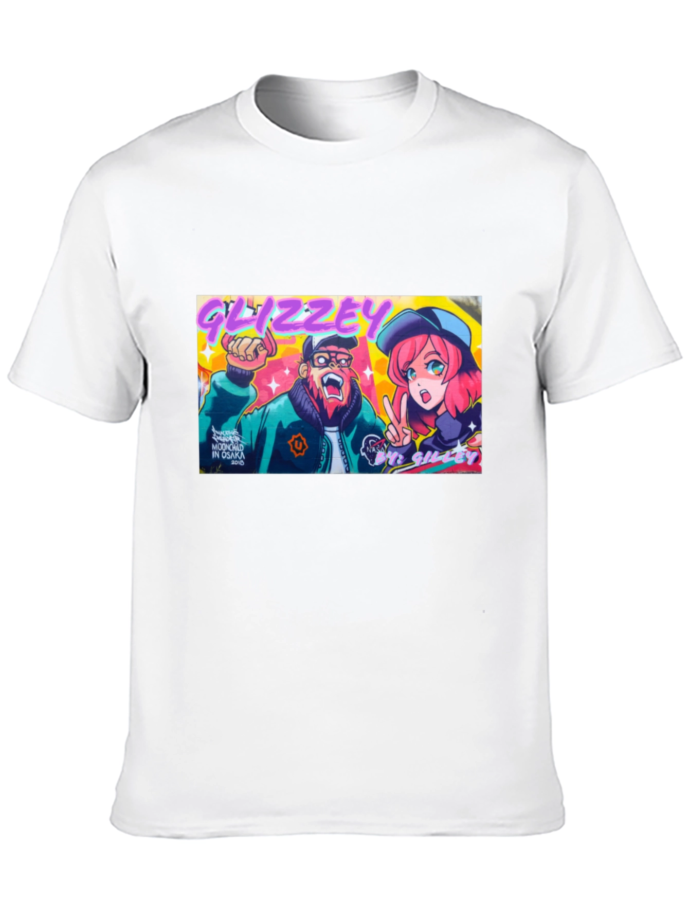 Glizzey Cartoon Graphic Print Black T-Shirt