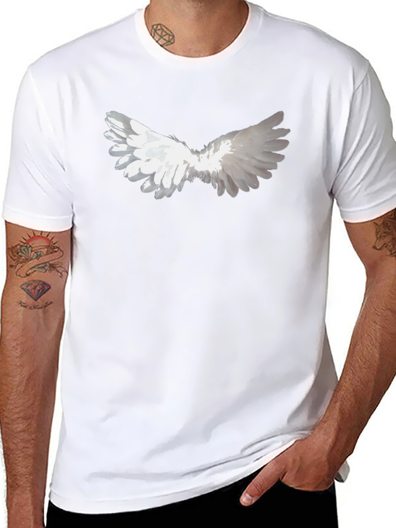 Angel Wing Graphic Tee - Black Cotton Casual Wear